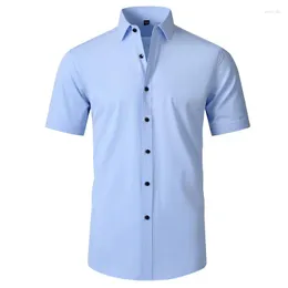 Herrklänningskjortor Kort ärm Män sommaren andningsbar affär Casual Shirt Solid Color Slim Fit Non Iron Party Wedding Chemise Homme