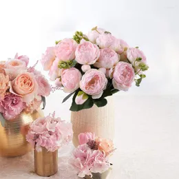 Fleurs décoratives 1 paquet 5 têtes Bouquet de pivoine artificielle pour la décoration intérieure jardin mariage fausses plantes guirlande de noël matériel