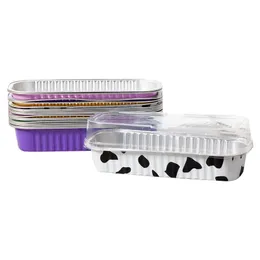 Disposable Dinnerware 50pc Colorful Aluminum Foil Baking Cake Box 200ml Rectangular Small Tin Dessert Plastic Cup Cheese Bread Packaging with Lid 230714