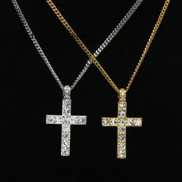 Naszyjniki wisiorek Hip Hop Krzyż Wiselan Mężczyźni Kobiety Złoty Srebrny kolor Bling Rhinestone Crystal Cross Cross Naszyjnik
