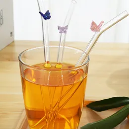 Tek kullanımlık bardak pipetler şeffaf cam kelebek set parti çubukları için güzel ve sevimli saman smoothies meyve çay sütü içecekler 230715