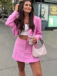 Женские костюмы Blazer 2023 Fashion Spring Pinkcolour V Neck Short Relcomed Blazer Poat Vintage с длинным рукавом женская верхняя одежда шикарные 230715