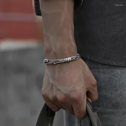 Bangle FoYuan Bracciale intrecciato a mano tailandese color argento per tendenza di apertura in seta personalizzata retrò da uomo