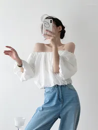 Men's T Shirts 2023 French Puff Sleeve One-shoulder Ladies Top Summer Sweet Slim Short Women Blouse Off-shoulder Short-sleeved Shirt