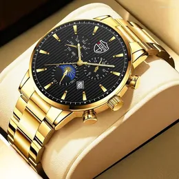 Wristwatches 2023 Fashion Heren RVS Horloges Luxe Mannen Business Casual Lederen Quartz Horloge Lichtgevende Klok Relogio Masculino