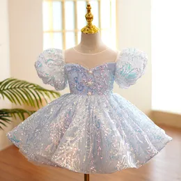 Sukienki dla dziewczynki Dzieciowe sukienki urodzinowe na małą dziewczynkę Rozmiar 2 do 14 lat cekin cekin luksusowe sukienki niebo niebieskie wieczór formalny sukienka 230714