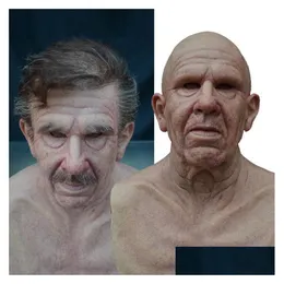 Party Masks Grandfathers Latex Scary Fl Head Cosplay For Halloween Wig Old Man Mask Bald Horror Funny Drop Delivery Home Garden Fe319I
