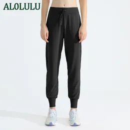 AL0lulu Women Sports Yoga Pants z kieszeniami w talii moda swobodne spodni treningowe spodnie fitness