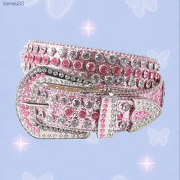 Japanska och koreanska diamantbälte Europeiska och amerikansk stil punkstil nit Rhinestone Belt Hip Hop Belt BBS Style Motorcykel L230704