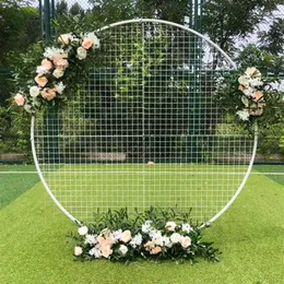 Bröllopsdekor Rekvisita smidesjärn Vit rutnät Cirkel Flower Frame Party Arch Backdrop Diy Festival Stage Floral Shelf226T