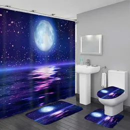 Rideaux de douche Ensembles de rideaux de douche imperméables avec tapis Moonlight Sea Landscape Tapis de bain et tapis avec housse de siège de toilette Décor de salle de bain R230715