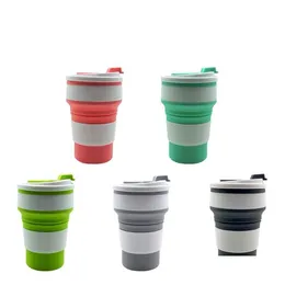 Tumblers 350Ml Sile Folding Cup Mtifunctional High Temperature And Scald Resistant Portable Coffee Cups With Lid Personality Drinkwa Dhhsz