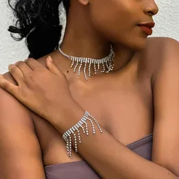Kedjor 2023 Luxury Full Rhinestone Tassel Pendant Choker Halsband för kvinnor Wed Bridal Vintage Crystal Clavicle Chain Jewellry Gift