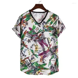 Mäns T-skjortor 2023 Summer Ethnic Style Dark Flower Series Casual Personlighet Mångsidig tryckt kort ärm T-shirt