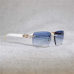 Sunglasses 2023 Vintage Rhinestone Black White Buffalo Horn Rimless Men Wood Glasses Metal Frame Shades for Summer Club EyewearKajia New