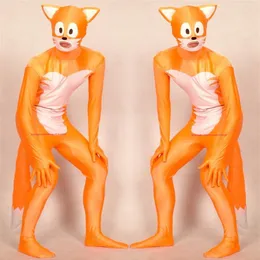 Orange White Lycra Spandex Fox Catsuit Costume Unisex Full Outfit Sexy Women Men Tights Bodysuit Costumes Back Zipper Halloween Pa3297