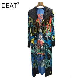 Parka Deat Pieghettato Donna Lungo Trench e Impermeabili Hitcolor Cartoon Lettera High Street Risvolto 2023 Nuovo Autunno Moda Abbigliamento Femminile Ht764