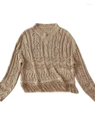 Suéteres femininos MYIT 2023 verão feminino cor sólida oco tricô casual vintage doce streewear pulôveres