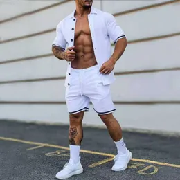 Męskie koszulki streetwear streetwear Hip Hop Mens FITS Summer Lato Short Rleeve Lapi i szorty Męskie Mężczyzna Solidny luźny mężczyzna Dwukasowy zestaw L230715