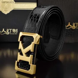 High Quality K letter belts men slide buckle 33cm wide black genuine leather Waist Strap fashion young boys masculinos Cowskin L230704