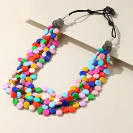 Choker Colorful Beads Chian Short Necklaces For Women 2023 Trendy Bohemian Layered Big Pendant Vintage Fashion Jewelry