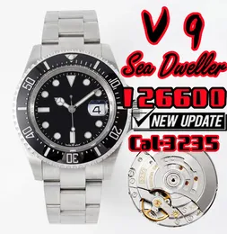 v9 m126600 Relógio masculino de luxo Sea Dweller 3235 Movimento mecânico 904L aço inoxidável 44 mm, relógio de mergulho de lazer para negócios bisel de cerâmica três