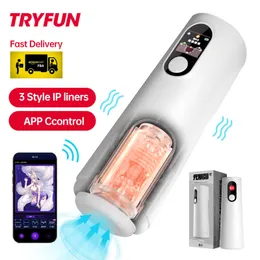 Masturbators Tryfun Automatic Male Masturbator for Men Electric Telescopic Masturbation Cup 360 Heating APP control Soft Vagina Pussy Sex Toy 230714