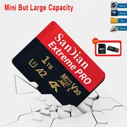 Карты памяти жесткие драйверы Micro SD High Speed ​​1TB Mini Card 256GB 512GB TF Flash Card Extra Pro Card Memory Card для SmartPhoneCamera с бесплатным адаптером 230714
