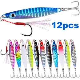 Esche esche 12pcs Cucchiaio di metallo Jigs Esca per pesca alla carpa 7g 12g 17g 22g 30g 40g Crankbait Jig Cucchiai Wobbler Bait Esche da pesca in mare Pesca 230715