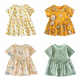 Flickor klänningar Sanlutoz kort ärm sommar baby klänning söt mönster casual barn flickor kläder bomull 230714