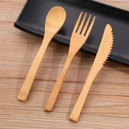 Dinnerware Sets 10Set 3Pcs/set Bamboo Fork Spoon Knife Kit Natural Wood Soup Teaspoon Tableware Kitchen Tool Gift