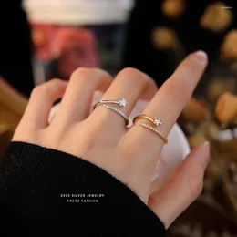 Cluster Rings Women Real 925 Sterling Silver Star CZ Ring Söt gåva för Daugther Födelsedagsmycken