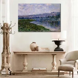 Handmade Artwork on Canvas The Seine and The Chaantemesle Hills Claude Monet Painting Countryside Landscapes Office Studio Decor