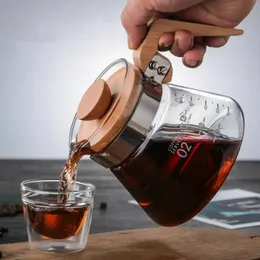 1pc木製ハンドルガラスコーヒーポット、ハンドドリップコーヒーポットドリッパーガラスレンジの上に注ぐコーヒーサーバーポットガラスケトル醸造者クリア