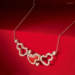 قلادات قلادة حمراء العقيق المعلقات المعلقات للنساء العلامة التجارية الكلاسيكية الزركونيا الترقوة سلسلة المجوهرات الأصلية هدية الزفاف Z688