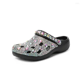 Sandals Summer Thick Sole Soft EVA Hole Slippers Casual Comfort Flat Bottom Large Fashion Handmade Rhinestone Women's