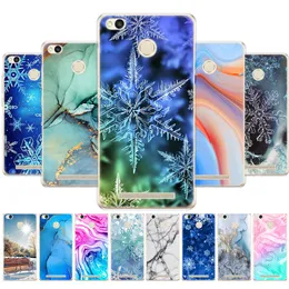 För Xiaomi Redmi 3S Silicon Soft TPU -telefonomslag för 3 Pro 3S Case 5.0 "Marmor Snow Flake Winter Christmas