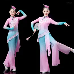 Roupas de palco Trajes de dança clássica Traje tradicional nacional Quadrado Fã Dançarino para estilo chinês Apresentação de Hanfu