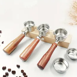 Macchina da caffè Manico senza fondo in acciaio inossidabile 304 Accessori per macchine da caffè 51mm Maniglia senza fondo staccabile a due orecchie in legno massello