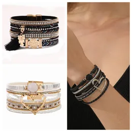 Hotting Fashion Leather Charm Bracelet For Women Braided Rhinestone Wrap Bracelet Famale Cuff Bangle Wristband Jewelry Gifts