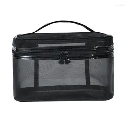 Kosmetiktaschen Frauen Notwendige tragbare Tasche Transparenter Reiseveranstalter Mode große Kapazität schwarzes Mesh-Toilettenartikel-Make-up-Beutel