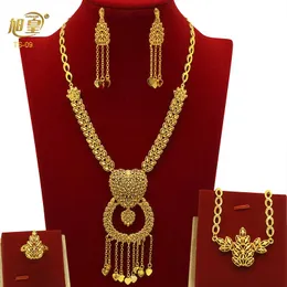 Jackets Dubai Gold Plated Jewelry Sets for Women Exquisite Necklace Earrings Tassels Party Banquet Gift Designed Arabic Charm Choker Set