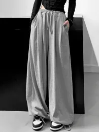 대형 회색 조깅하는 스웨트 팬츠 여성 한국 패션 블랙 조깅 카프리 스포츠 바지 느슨한 넓은 다리 바지 여성