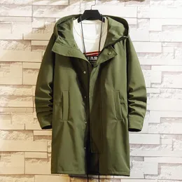 Trench Coats Masculino Casaco Longo Verde Estilo Coreano Jaqueta Corta-vento com Capuz Amarelo Tamanho Grande Roupas Casuais Masculinas 5xl 6xl