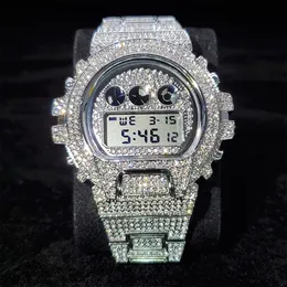 Hip Hop MISSFOX Fully Iced Out Herrenuhren Digital Edelstahl Mode Luxus Diamant Quarz Armbanduhren AAA Klassische Uhr