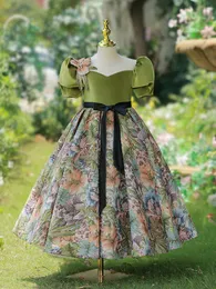 Kız Elbiseleri Küçük Kızlar İçin Vintage Balo Gowns Çocuklar Kız Patchwork Floral ile Bowknot Elbise Gençler Zarif Prom Partisi Elbiseler Çocuk Frock 230715