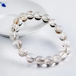 Bracciali elasticizzati con perline rotonde trasparenti in cristallo di quarzo rutilato naturale da 10 mm per donna