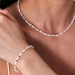 Collana con bracciale impermeabile in acciaio inossidabile placcato oro 18 carati con perline di bambù con conchiglia di mare naturale per gioielli fatti a mano da donna