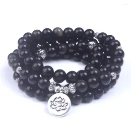 Strand Natural Pedra Obsidiana Ioga Equilíbrio Reiki Cura Amuleto da Sorte Pulseira Meditação Pulseiras Elásticas Mala Drop