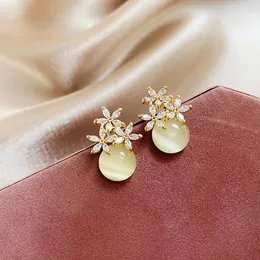 Studörhängen Exknl Fashion Weddings For Women Round Crystal Gold Color Stone Flower Korean Party Jewelry 2023